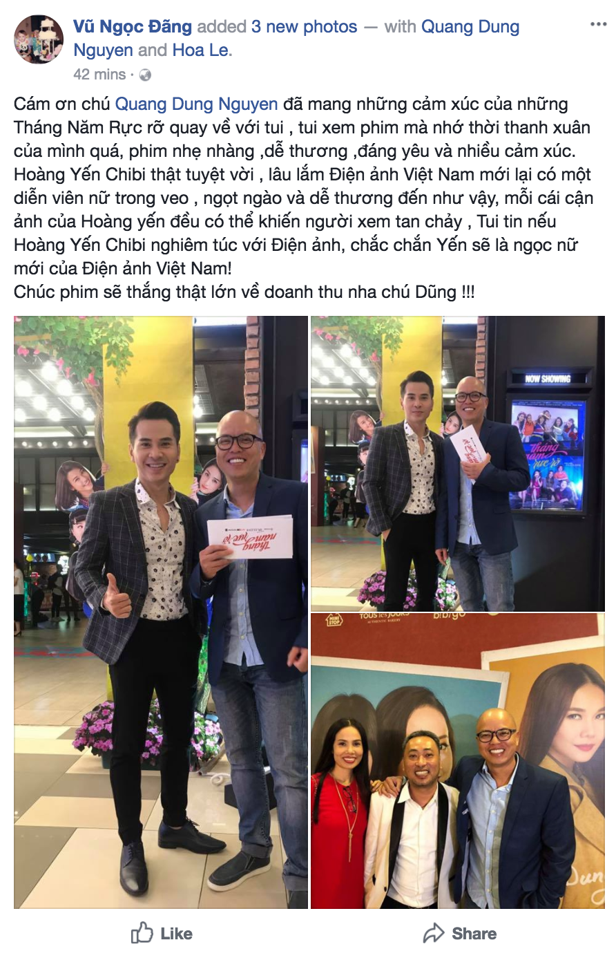 Sau buổi công chiếu, cả facebook đã tràn ngập lời khen dành cho Tháng Năm Rực Rỡ